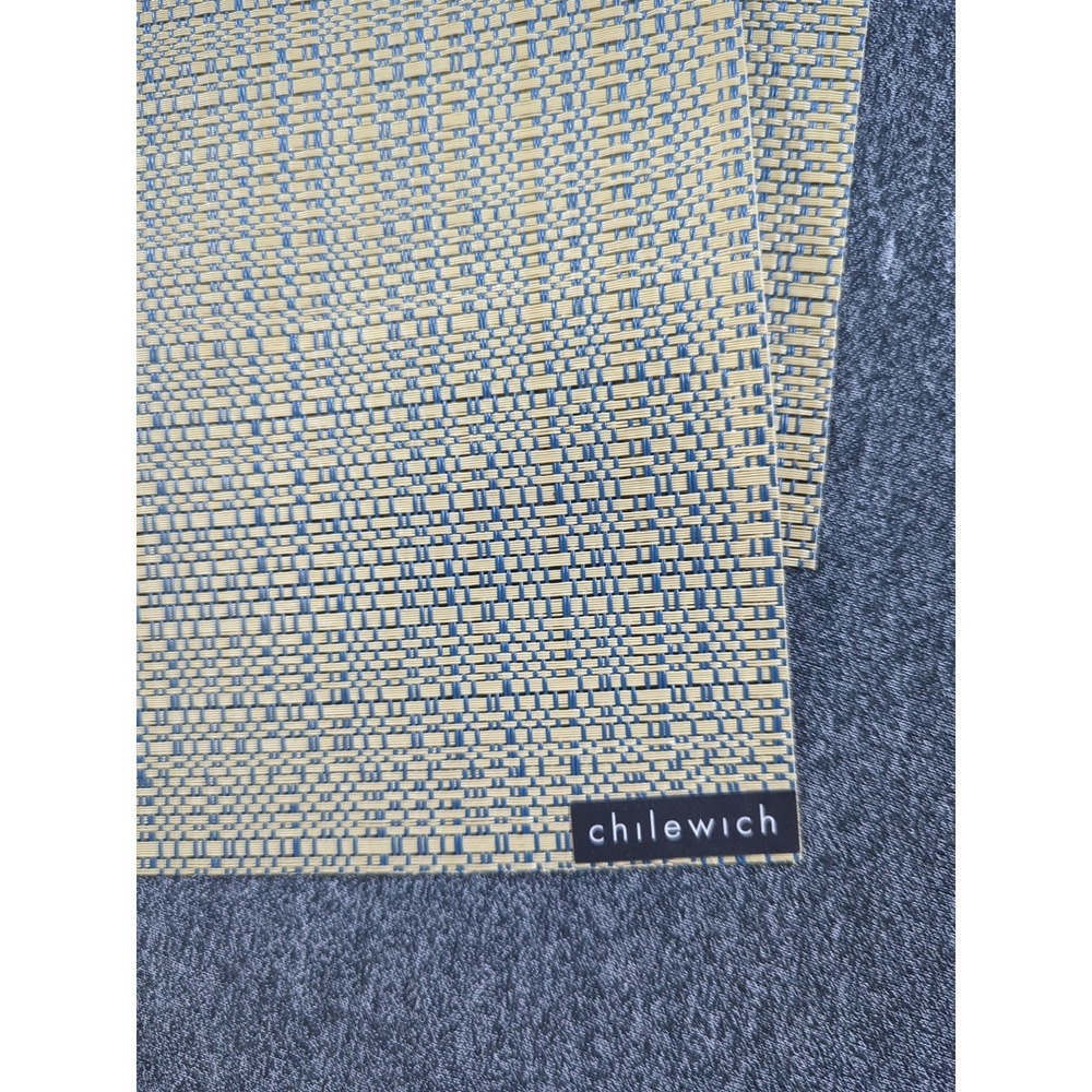 Chilewich Bamboo Woven Placemats Blue Cream Rectangular Set of 2 Table Mats - Picture 6 of 6